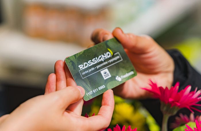 Caissière avec remettant une carte de fidélité à une cliente